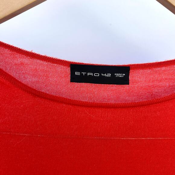 ETRO Fine-Gauge Red Coral Boat Neck Lightweight Cashmere Sweater 6 Jumper 42 - Picture 3 of 9